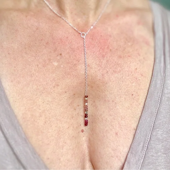 Pink Tourmaline Sterling Silver Y/ Lariat Necklace MADE TO ORDER - Picture 2 of 4